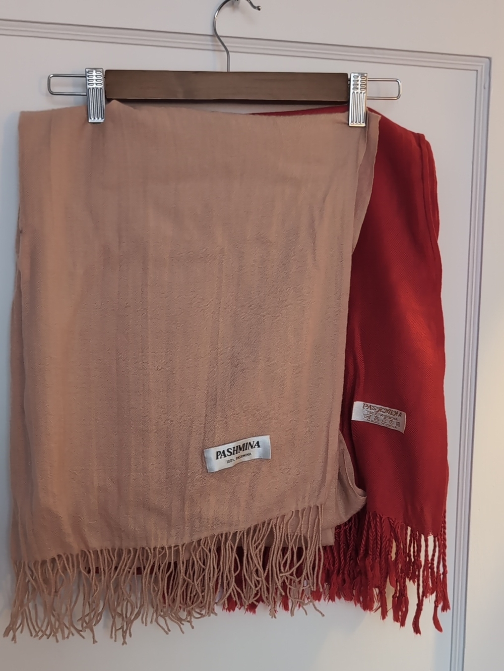 pashmina Duo Scarves - Blush Beige and Crimson
